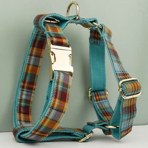 Custom Tartan Personalized Dog Collar, Matching Dog Bowtie, Dog Leash, H-Style Dog Harness, Different Combo, Blue Plaid Dog Collar image 8