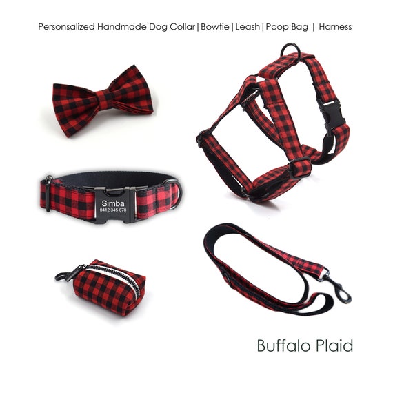 BUFFALO PLAID Adjustable Tartan Fall Harness Red Dog Harness Pet
