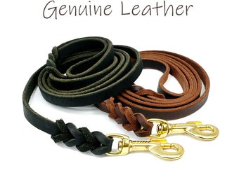 Genuine Leather Soft Dog Leash 6 Feet/180cm Long, Brown/Dark Grey