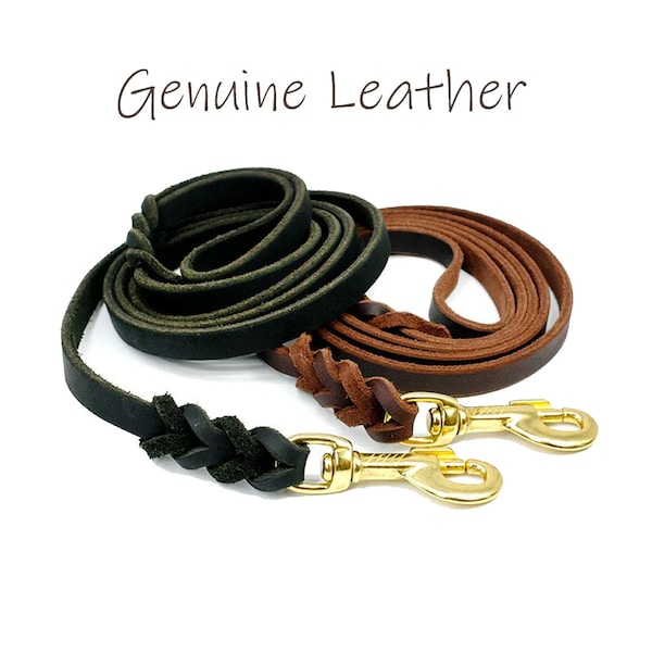 Genuine Leather Soft Dog Leash 6 Feet/180cm Long, Brown/Dark Grey