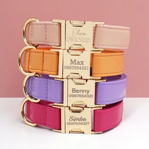 PU Leather Dog Collar, Collar/Lead/Poop Bag, Dog Collar Leash Set Pink+Orange+Purple+Hot Pink Engraved Metal Buckle, Wedding Puppy Gift