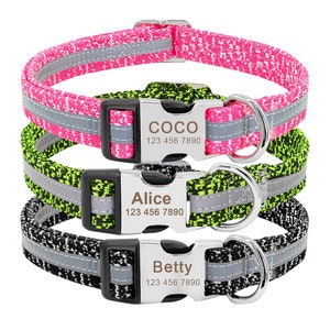 Personalised Laser Engraved Nylon Reflective Neon Sporty Dog Collar, or Dog Collar Leash combo