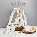 Wedding Dog Collar in White Satin, Custom Silky Roman Dog Harness with Name, Leash, Sailor Bow for Birthday, Different Combo product logo
