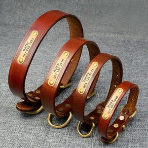 Leather Dog Collar Personalized Classic Genuine Brown Leather (Gold/Silver buckle) * Custom Dog Collar with Nameplate