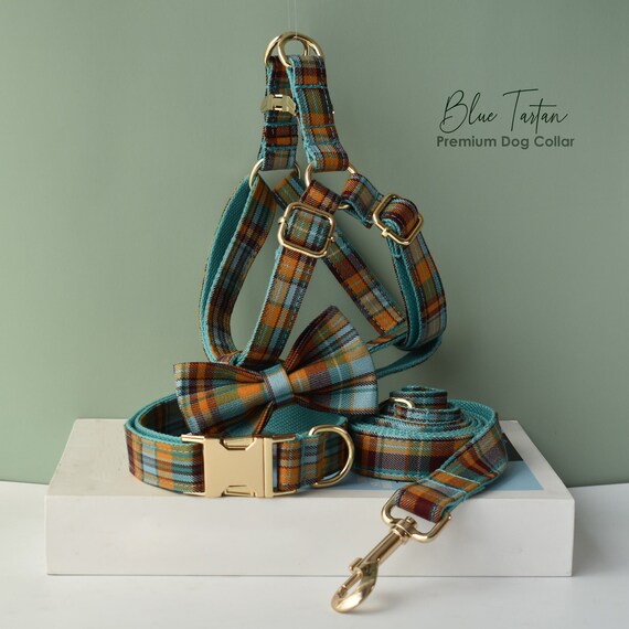 Personalized Engraved Handmade Blue Tartan Dog Collar With Etsy Australia