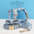 Custom Blue Plaid Personalized Dog Collar, Matching Dog Bowtie, Dog Leash, Roman Dog Harness, Different Combo product logo