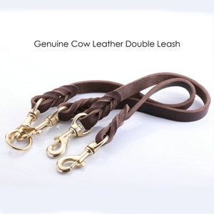 Two-Way Genuine Real Leather Lead Splitter, Dog Coupler, Double dog lead, Leather Dual Dog lead 50cm