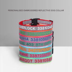 Personalized Reflective Nylon Dog Collar, Custom Embroidered Name for Small to Large Dog, Au, Us, Uk, Ca Fast Free Ship