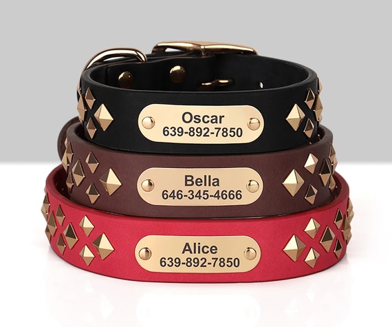 SEOUGEE Collare Per Cani In Vera Pelle, Personalizzato, Morbida Imbottitura, Resistente, Con Targhetta Con Nome Inciso Personalizzato, Regolabile, Per Cani Di Taglia Piccola, Media E Grande (XL, Rosa - Foto 2