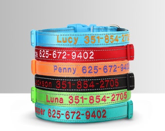 Personalized Reflective Dog Collar, Custom Embroidered Nylon Name for Small to Large Dog, Red, Blue, Green, Au, Us, Uk, Ca Fast Free Ship