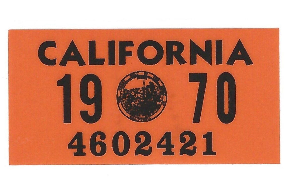 CALIFORNIA 1970 Vinyl Year Tab/tag Sticker Replica for Vintage License