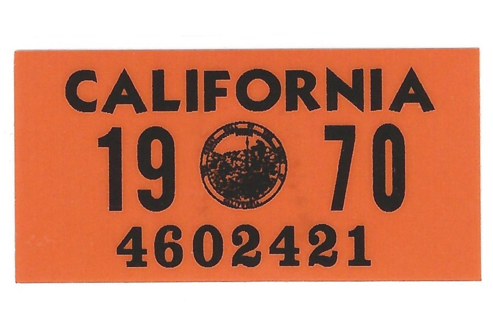 CALIFORNIA 1970 Vinyl Year Tab/tag Sticker Replica for Vintage License