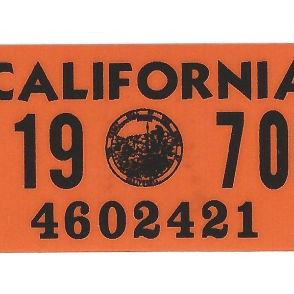 CALIFORNIA 1970 Vinyl Year TAB/Tag Sticker - Replica - for Vintage License Plates