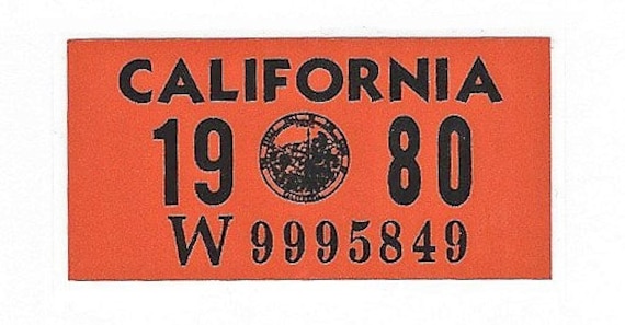 CALIFORNIA 1980 Vinyl Year Tab/tag Sticker - Replica - for Vintage