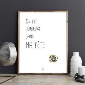 Poster to download "There are many of us in my head." - Quote, illustration, decoration, humorous, funny, clean design, gray + yellow