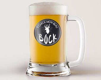 Collants pour bock à bière "t'check mon beau bock" - Idée cadeau, cadeau pour homme, autocollant, amateur de bière, rond 3 pouces, chevreuil