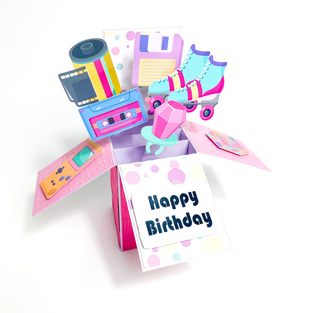 90s Birthday Card, Retro Birthday Card, 3d Card, Card for Girls, Happy