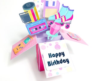 90s Birthday  card, Retro Birthday card, 3d card, card for girls, Happy Birthday 90s girl, handmade card