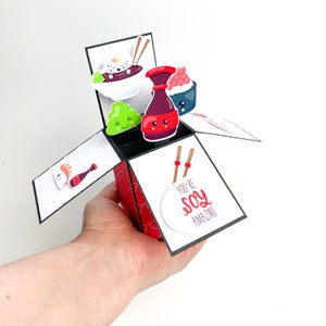 Sushi lovers pop up card, sushi card, kawaii sushi card, card in a box soy, sushi decorated card, soy amazing card, best friend card