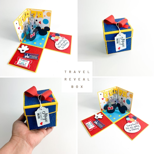 Travel reveal box, Vacation reveal box, travel surprise box, explosion box card, travel surprise card for children,  box travel reveal