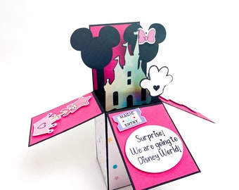 Vacation reveal card, 3D card Live the Magic, travel surprise card, card for girls, princess castle card, Disney World Travel Reveal Card