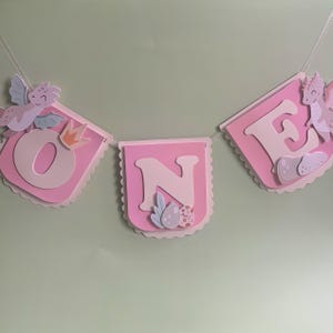 First Birthday Banner, Baby Girl Dragon Banner, Dragon Theme Party, One Chair Banner, First Year Party Decoration, Baby Girl Party Decor