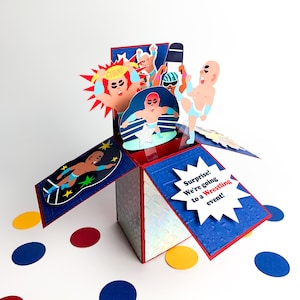 Professional wrestling stars pop up card, wrestling event surprise, birthday surprise,