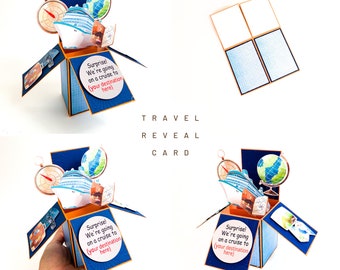 Cruise travel reveal card, travel reveal pop up card, cruise surprise, island card, cruise card