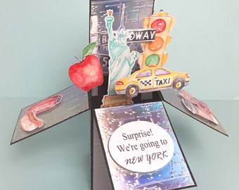 Tarjeta de anuncio de viaje a Nueva York, anuncio de vacaciones familiares, viaje a Nueva York