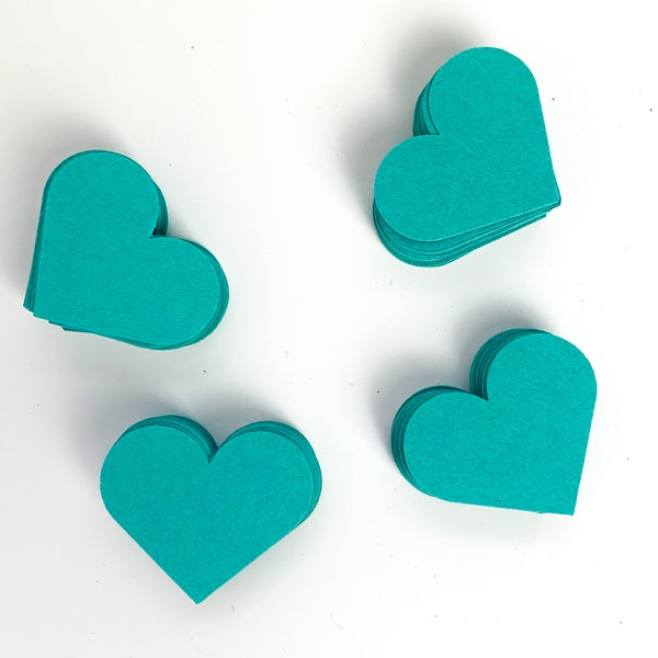 Teal color cardstock hearts, 100 cardstock hearts, hearts for scrapbooking, school projects hearts, party decoration hearts, confetti hearts