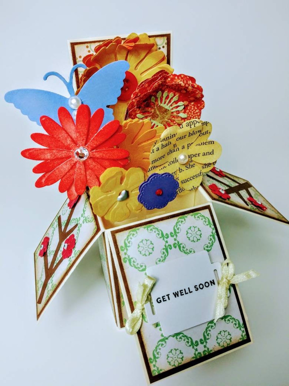 Get Well Soon Card Pop up Card Paper Flowers Card Best - Etsy