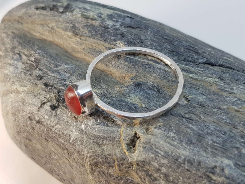 Handmade in Cornwall Size UK Y Fully Hallmarked Sterling Silver Cornish Jewellery Orange Sea Glass Ring