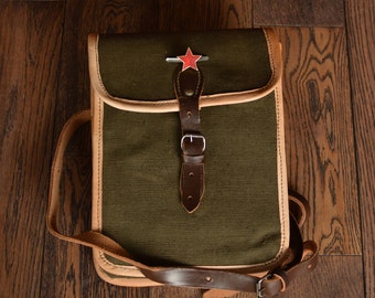 Military Canvas Crossbody Bag,Canvas Tablet Bag,Green Canvas Bag,Military Crossbody Bag,Unisex Canvas Bag,Military Red Star Pin,Gift For Him