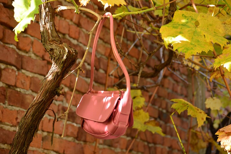 Vintage Pink Leather Handbag,Vintage Women Purse,Charm Leather Bag,Pink Leather Bag,Pink Leather Purse,Vintage Shoulder Bag,Gift for Her image 10