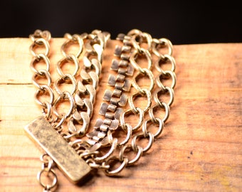 Vintage Gold Tone Multi Chains Metal Bracelet,Vintage Chain Bracelet,Retro Brass Buckle Bracelet