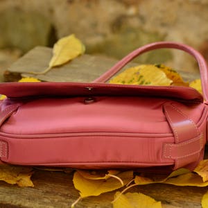 Vintage Pink Leather Handbag,Vintage Women Purse,Charm Leather Bag,Pink Leather Bag,Pink Leather Purse,Vintage Shoulder Bag,Gift for Her image 8