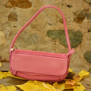 Vintage Pink Leather Handbag,Vintage Women Purse,Charm Leather Bag,Pink Leather Bag,Pink Leather Purse,Vintage Shoulder Bag,Gift for Her image 4