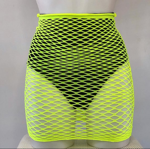 Blue Neon Yellow Black Fishnet See Through Mesh Mini Skirt Etsy