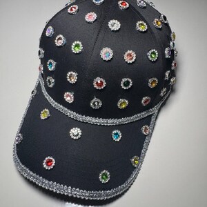Black Rhinestone Baseball Cap | Colorful Crystal Bling Hat | Festival Glam Cap | Sparkly Statement Hat for Women