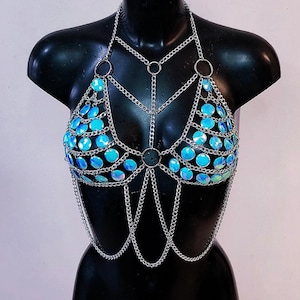 Holographic Sliver Chain Iridescent Halter Top Body Chain Festival Body Chain Burning Rave  Festival Fashion Chain Bra Clothing Accessories