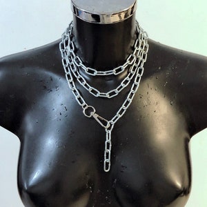 Stainless Steel Mens Womens Chunky Industrial Chain Silver Links Statement Choker Necklace