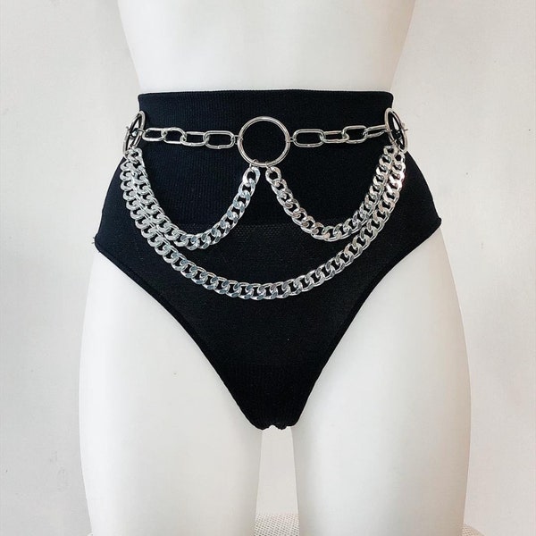 Men's Women's Super Chunky Silver Layered O Ring Chain Belt Body Chain Unisex