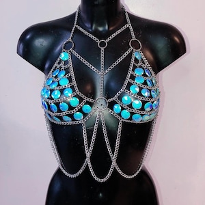 Body Chain Holographic Sliver Chain Iridescent Halter Top Festival Body Chain Burning Rave  Festival Fashion Chain Bra Clothing Accessories