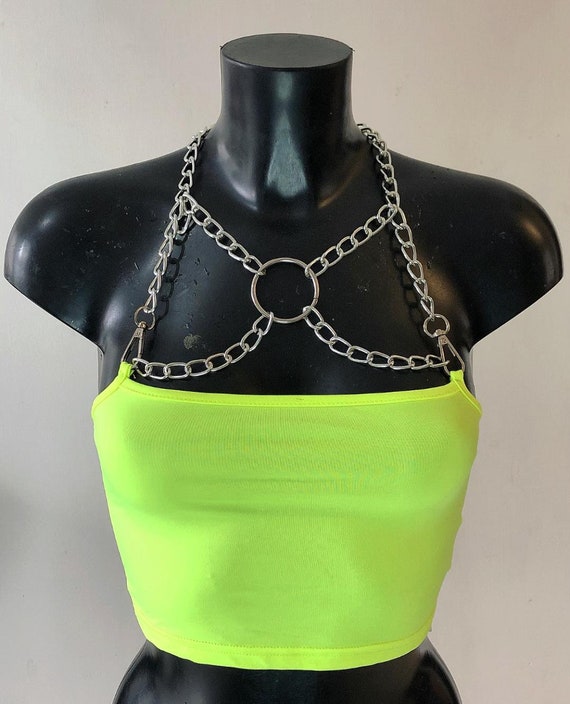 Multi Chain Neon Crop Top Rave Wear EDC Coachella Burning Man Festival Wear Chain Top Tube Harness Crop Top Gift Chain Sexy Crop Top Etsy