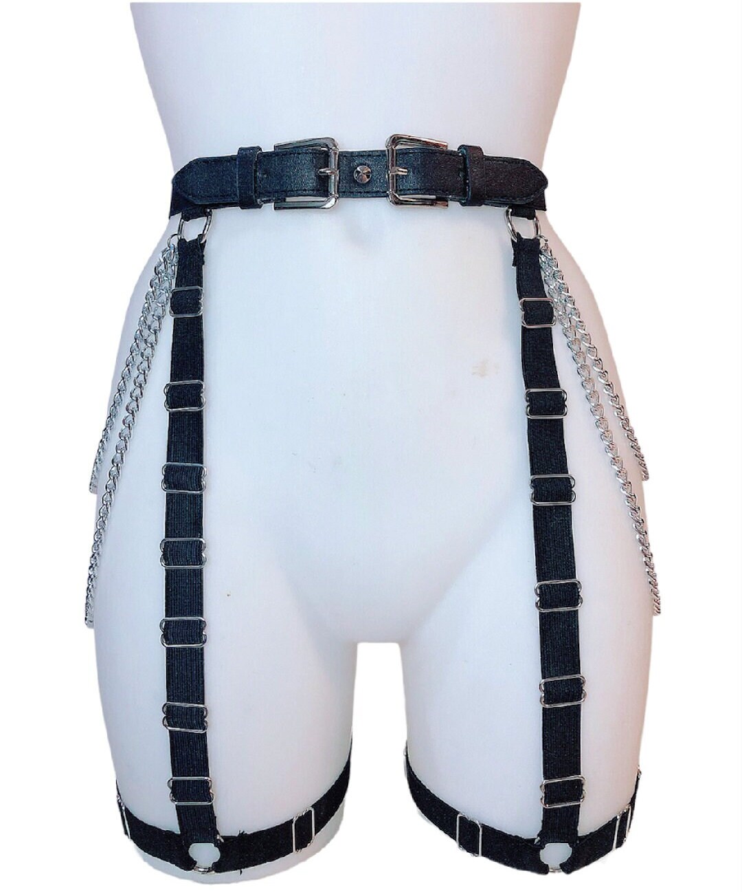 Vegan Black Faux Leather Sliver Chain Suspender Harness Waist Belt Leg  Garter Elastic Belt Gothic Rave Wear Festival Wear O Ring Gift - Etsy