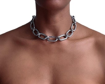 Heavy Duty Stainless Steel Large Link Heavy Duty Chunky Oversized Statement Choker Necklace Chainmail