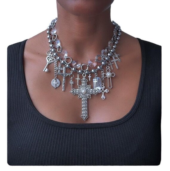 LILIE&WHITE Goth Cross Necklace For Women Boho Pearl Necklace