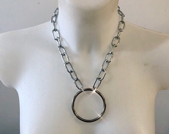 Stainless Steel Mens Womens Chunky Industrial O Ring Chain Silver Links Statement Choker Necklace