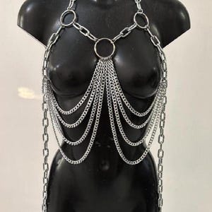 Handmade Super Chunky Industrial Heavy Duty Silver Multi Chain Layered O Ring Body Chain Harness Rave Wear Gothic Style Body Punk