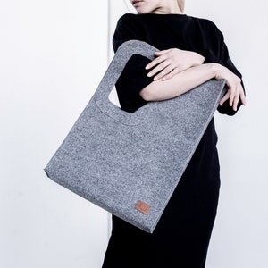 Tote Bag / Felt Tote bag / Shopper Bag / Grey Felt Tote Bag / Grey Felt Shopper / Shoulder Bag / Felt Bag / Carry All Bag / Laptop Bag image 3